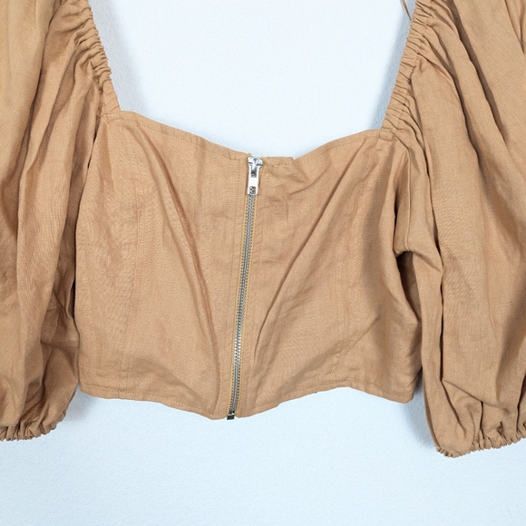 NWT Nicholas Twig Zip Front Linen Puff Sleeve Dawn Corset Top - Picture 4 of 7